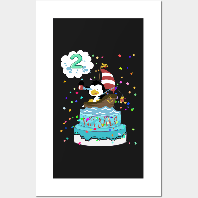 2nd  Birthday Penguin with a boat Wall Art by KrasiStaleva